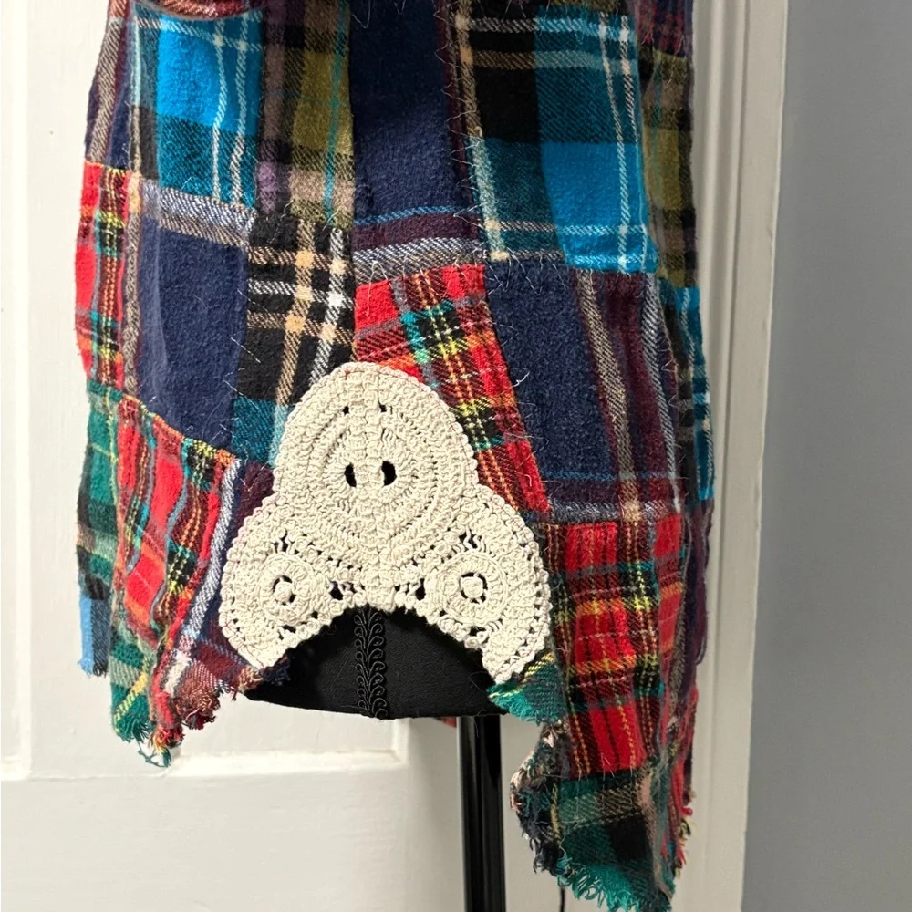 We The Free “Lost in Plaid” Patchwork Flannel Plaid Top with Lace Crochet Sides - Picture 6 of 16